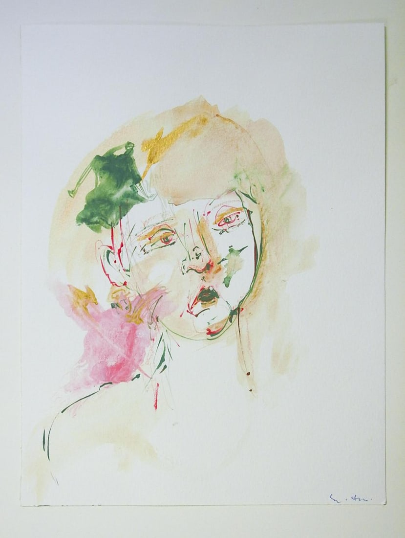 1998 Surreal Portrait Woman and Bird Painting - 3