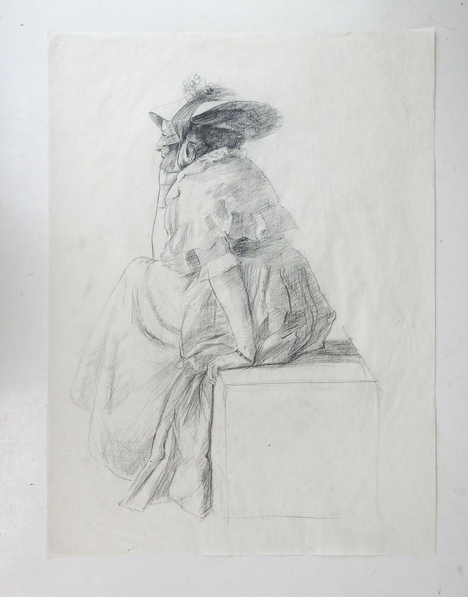 Late 19th Century Woman in Bonnet Portrait Drawing - 3