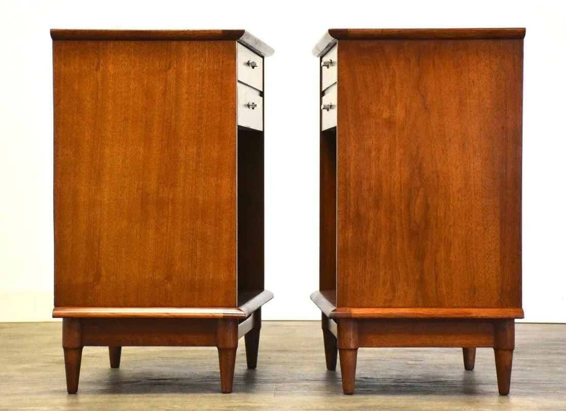 Lane Walnut Mid-Century Modern Nightstands- a Pair - 3