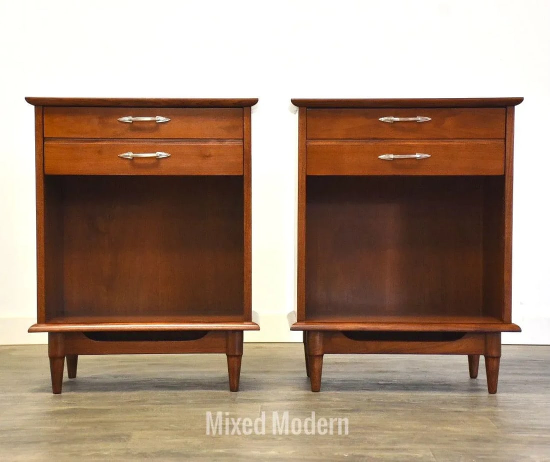 Lane Walnut Mid-Century Modern Nightstands- a Pair - 9