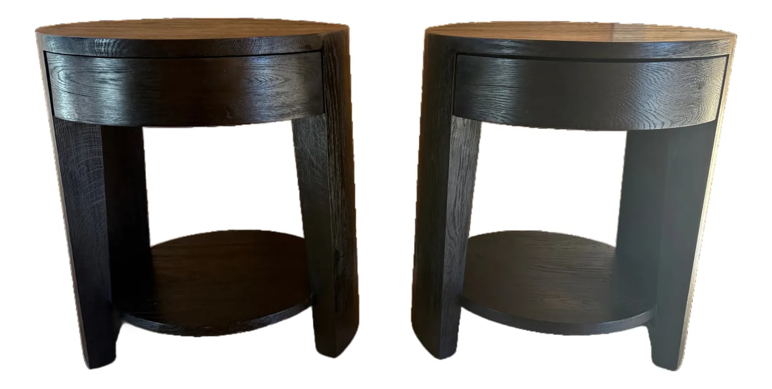 Restoration Hardware Wyeth Oak Round Bedside Tables - Set (1 of 11)