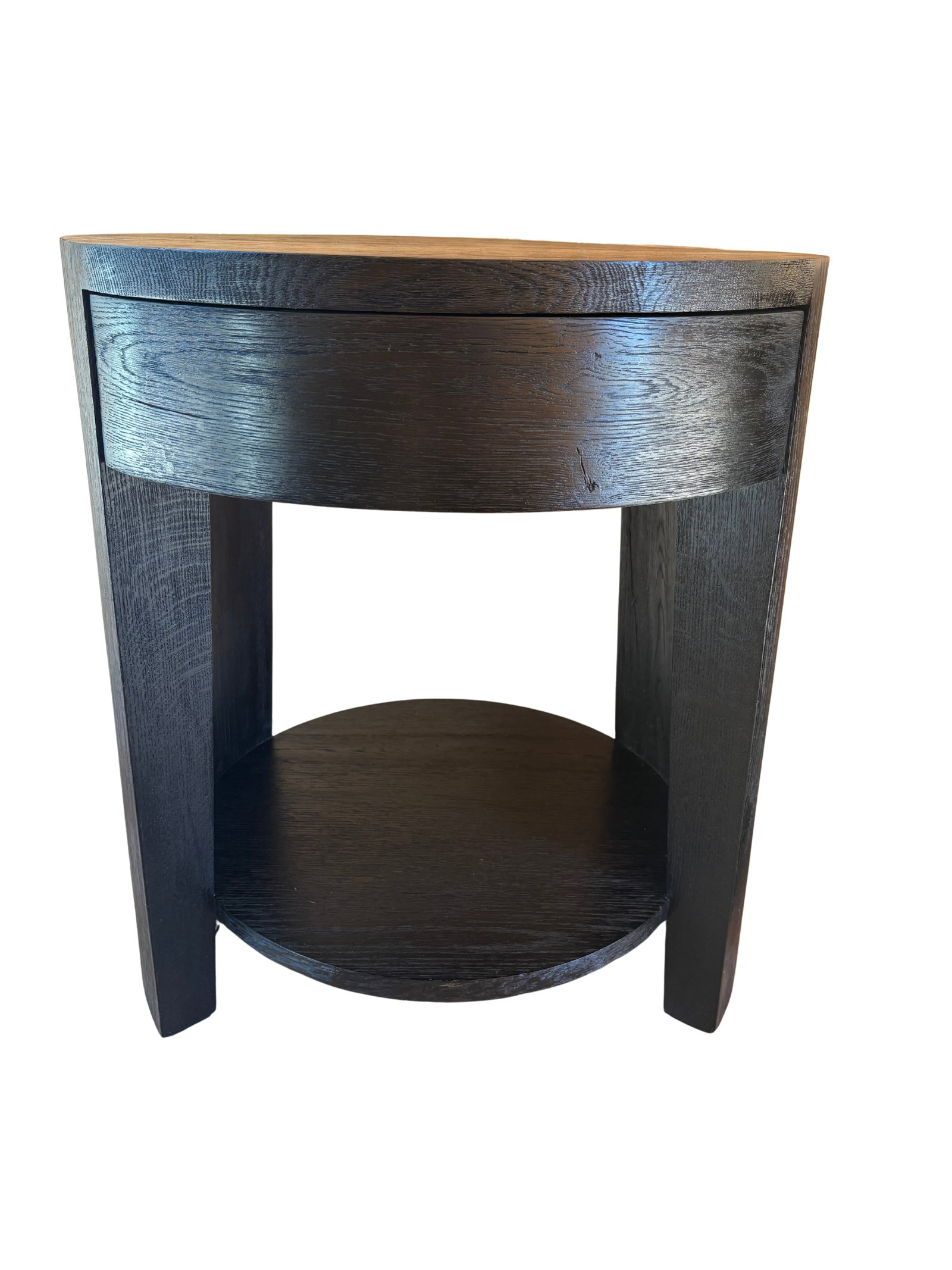 Restoration Hardware Wyeth Oak Round Bedside Tables - Set - 2