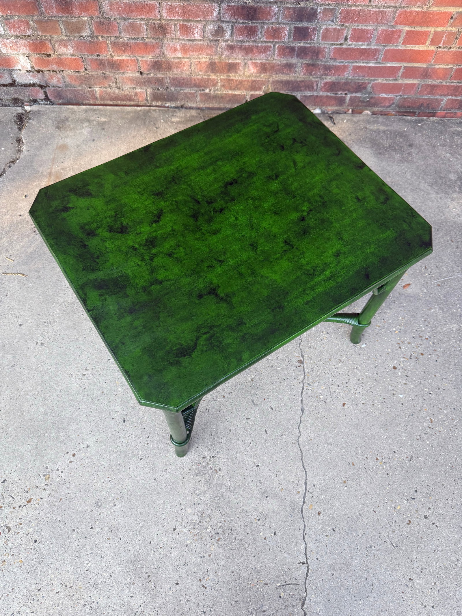 Vintage Mid Century Rattan Side Table With Deep Verdant Lacquer Finish - Newly Painted - 10