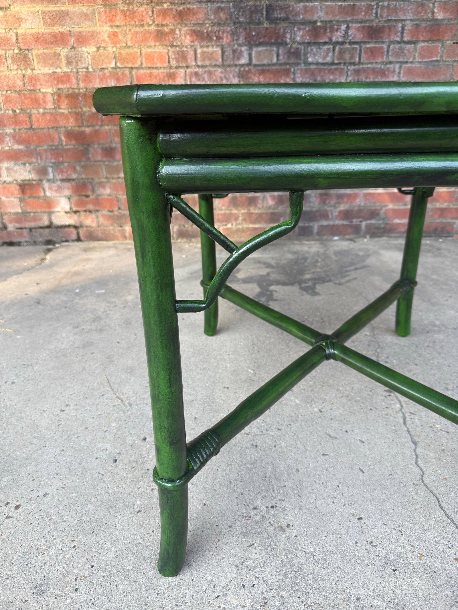 Vintage Mid Century Rattan Side Table With Deep Verdant Lacquer Finish - Newly Painted - 5