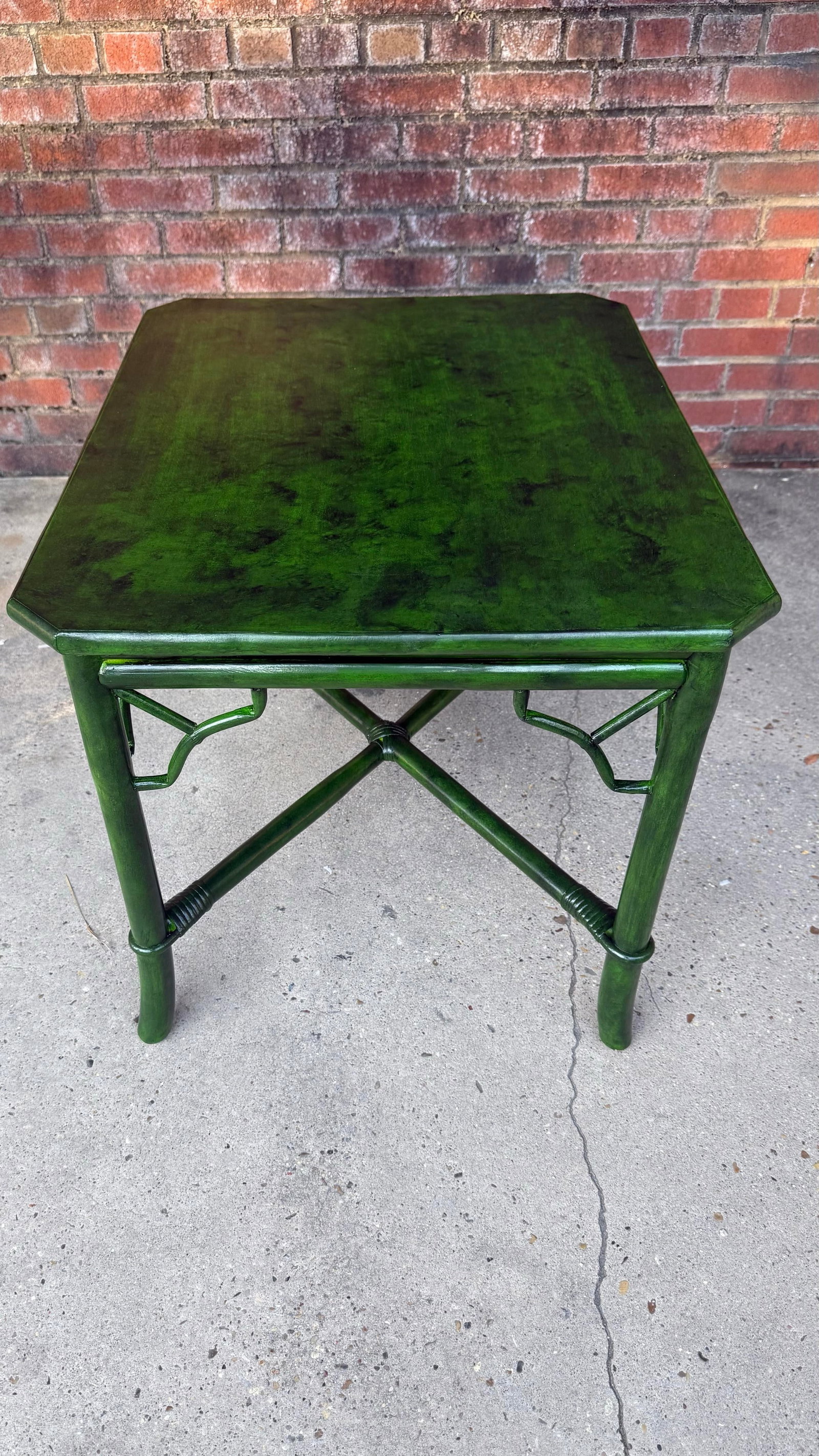 Vintage Mid Century Rattan Side Table With Deep Verdant Lacquer Finish - Newly Painted - 8