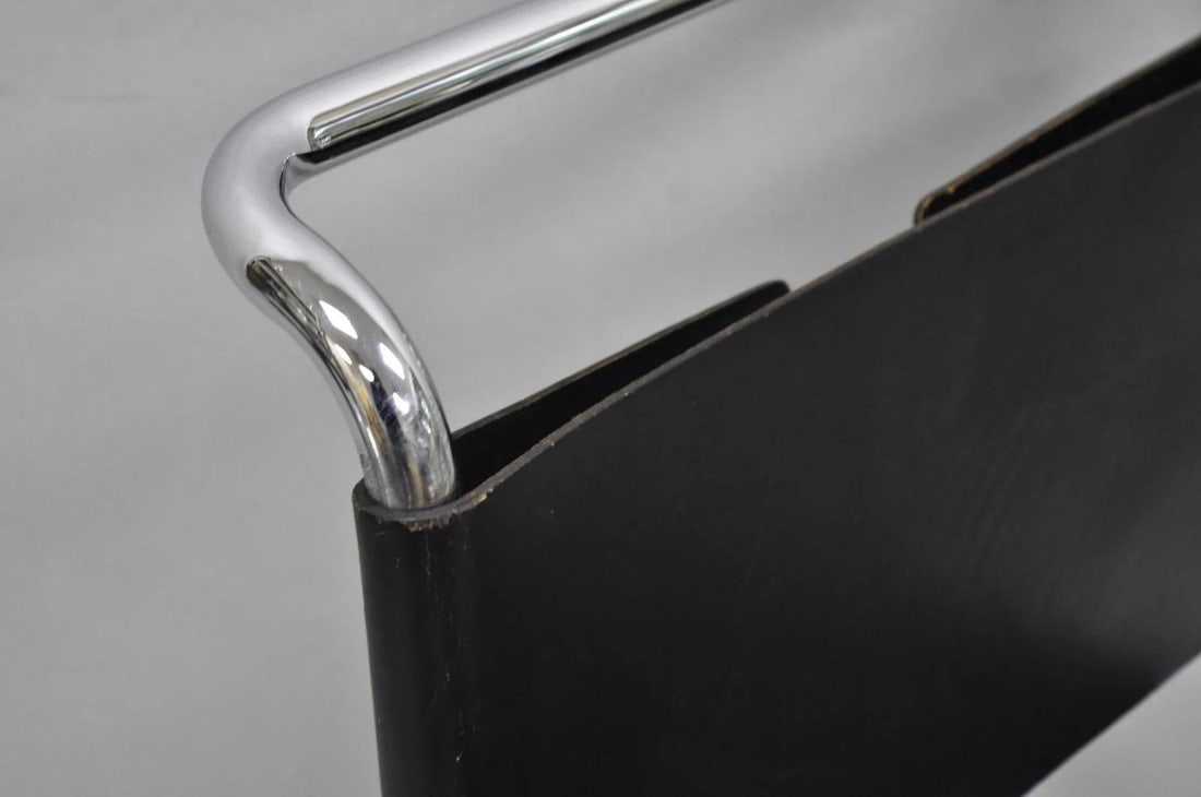 Vintage Marcel Breuer Black Leather Corset Back B33 Chrome Side Chair Attr Knoll - 10