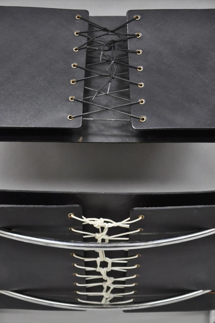 Vintage Marcel Breuer Black Leather Corset Back B33 Chrome Side Chair Attr Knoll - 11