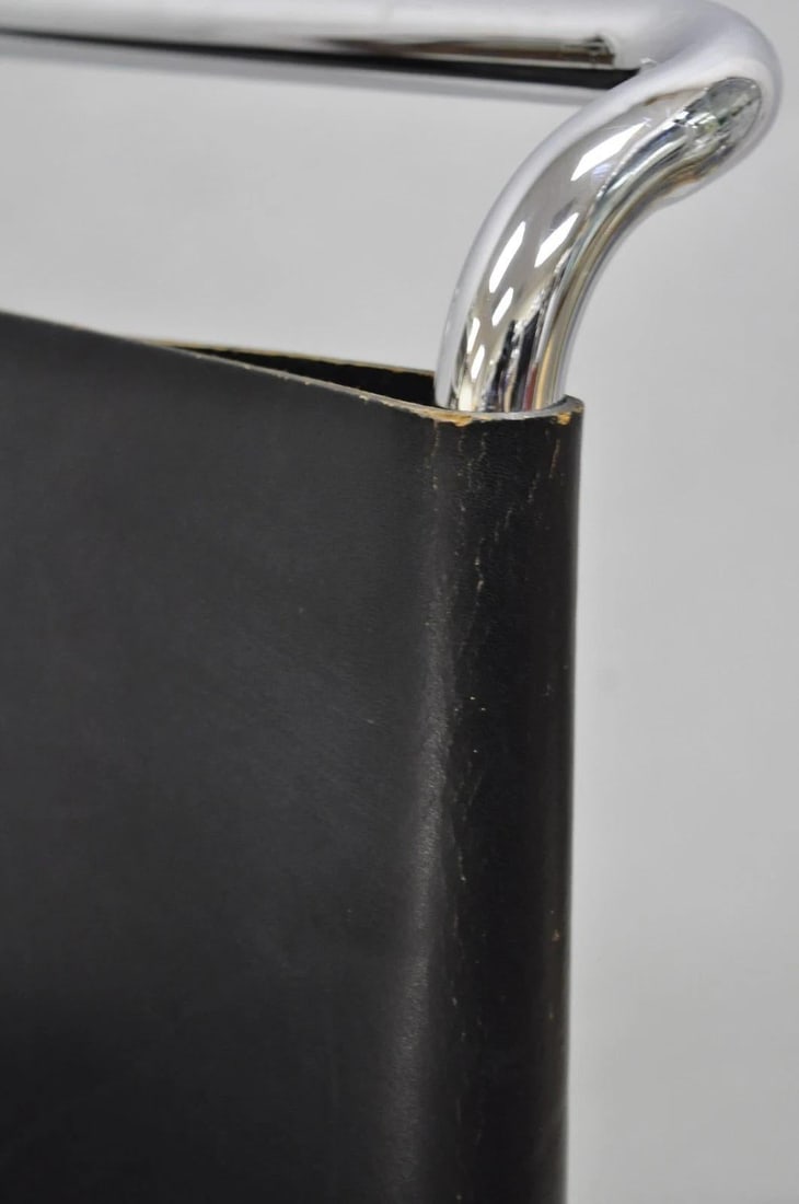 Vintage Marcel Breuer Black Leather Corset Back B33 Chrome Side Chair Attr Knoll - 14
