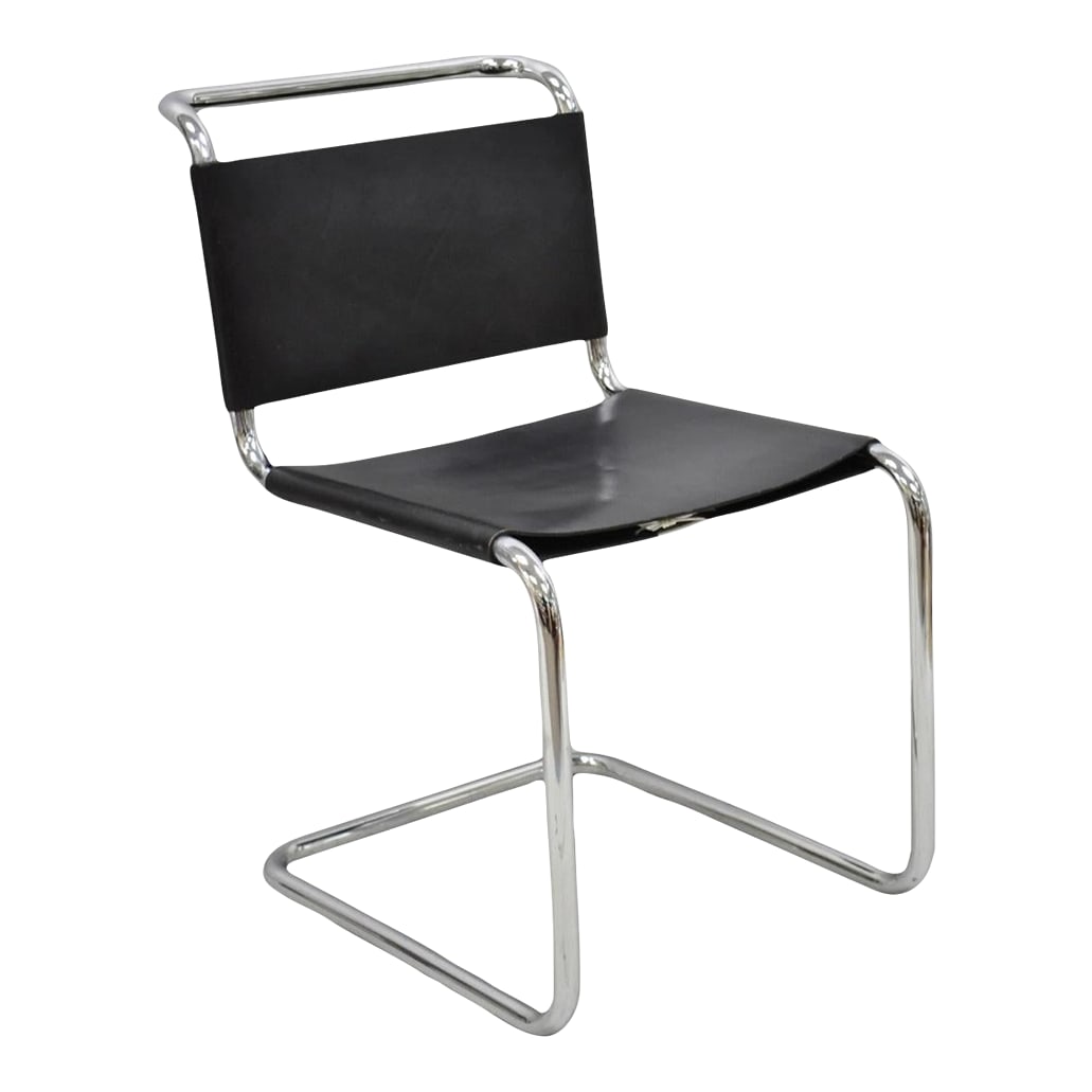 Vintage Marcel Breuer Black Leather Corset Back B33 Chrome Side Chair Attr Knoll (1 of 15)