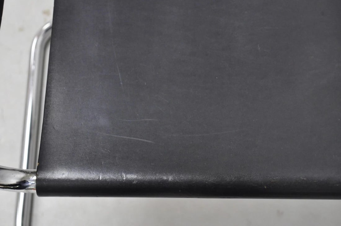 Vintage Marcel Breuer Black Leather Corset Back B33 Chrome Side Chair Attr Knoll - 6
