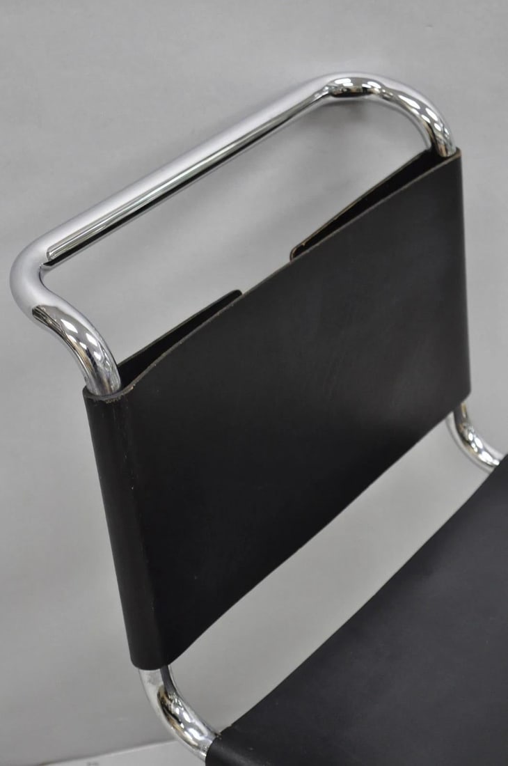 Vintage Marcel Breuer Black Leather Corset Back B33 Chrome Side Chair Attr Knoll - 7