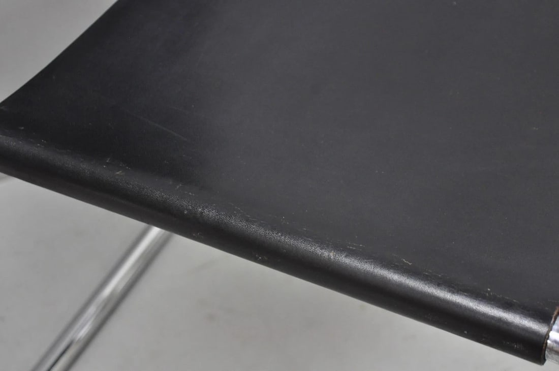 Vintage Marcel Breuer Black Leather Corset Back B33 Chrome Side Chair Attr Knoll - 9