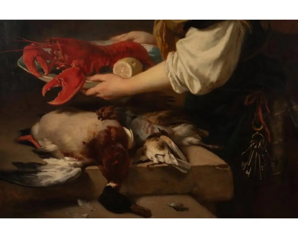 A Magnificent Oil Painting "A Dainty Bit" a Woman With Lobster and Game 1869 - 4