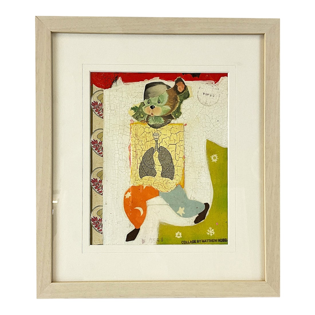 Contemporary Collage "Sleepy Breath" by Paris Matthew Rose: Sleepy Breath by Matthew Rose Framed Collage, 12.25" x 14" Known widely for his collage works and wall-to-wall, ceiling-to-floor installations, he graduated from Brown University (1981) with a degree