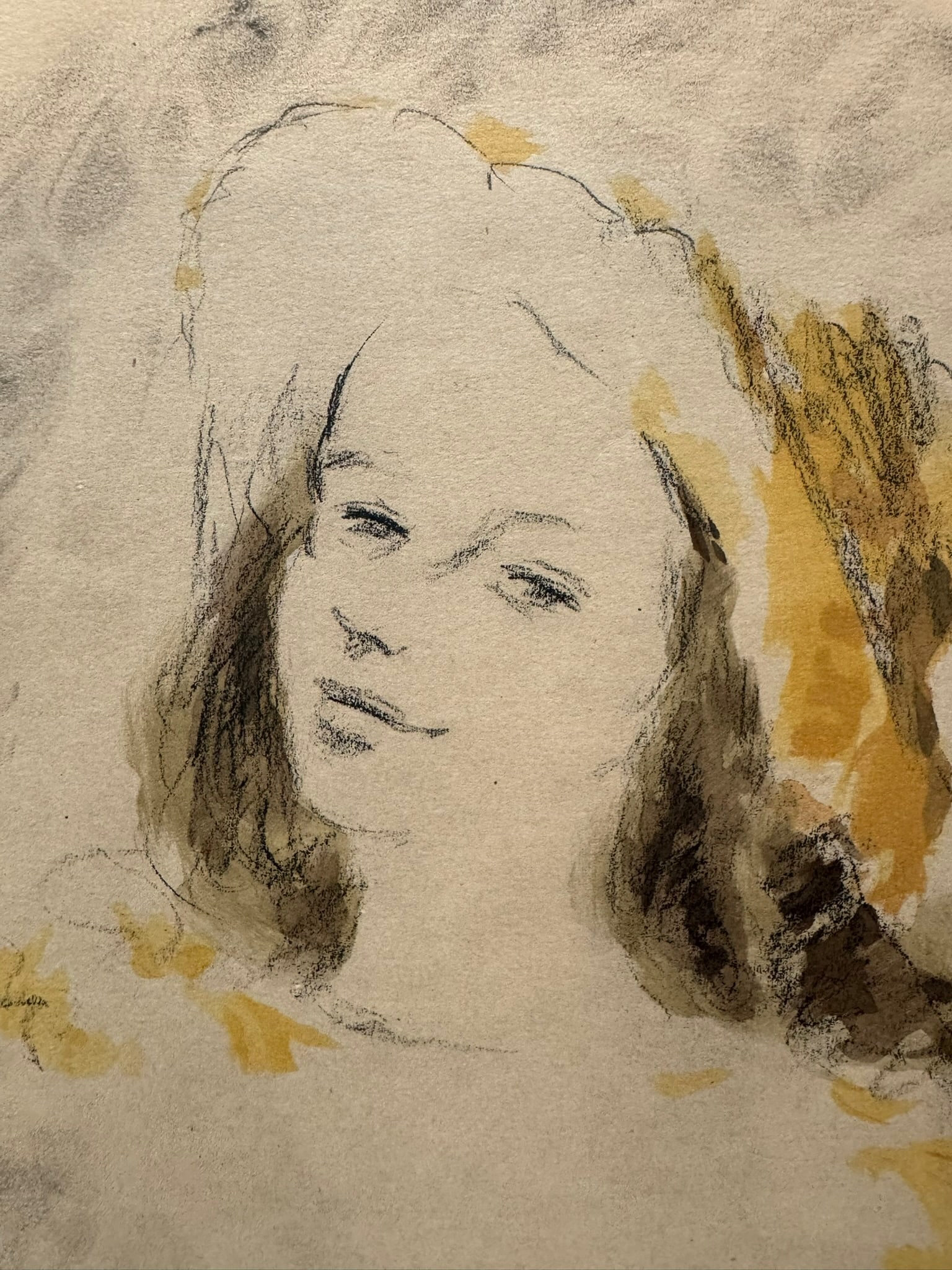Mid 20th Century Andre Vertes Attributed Original Drawing Female Portrait Mixed Media on Paper - 3