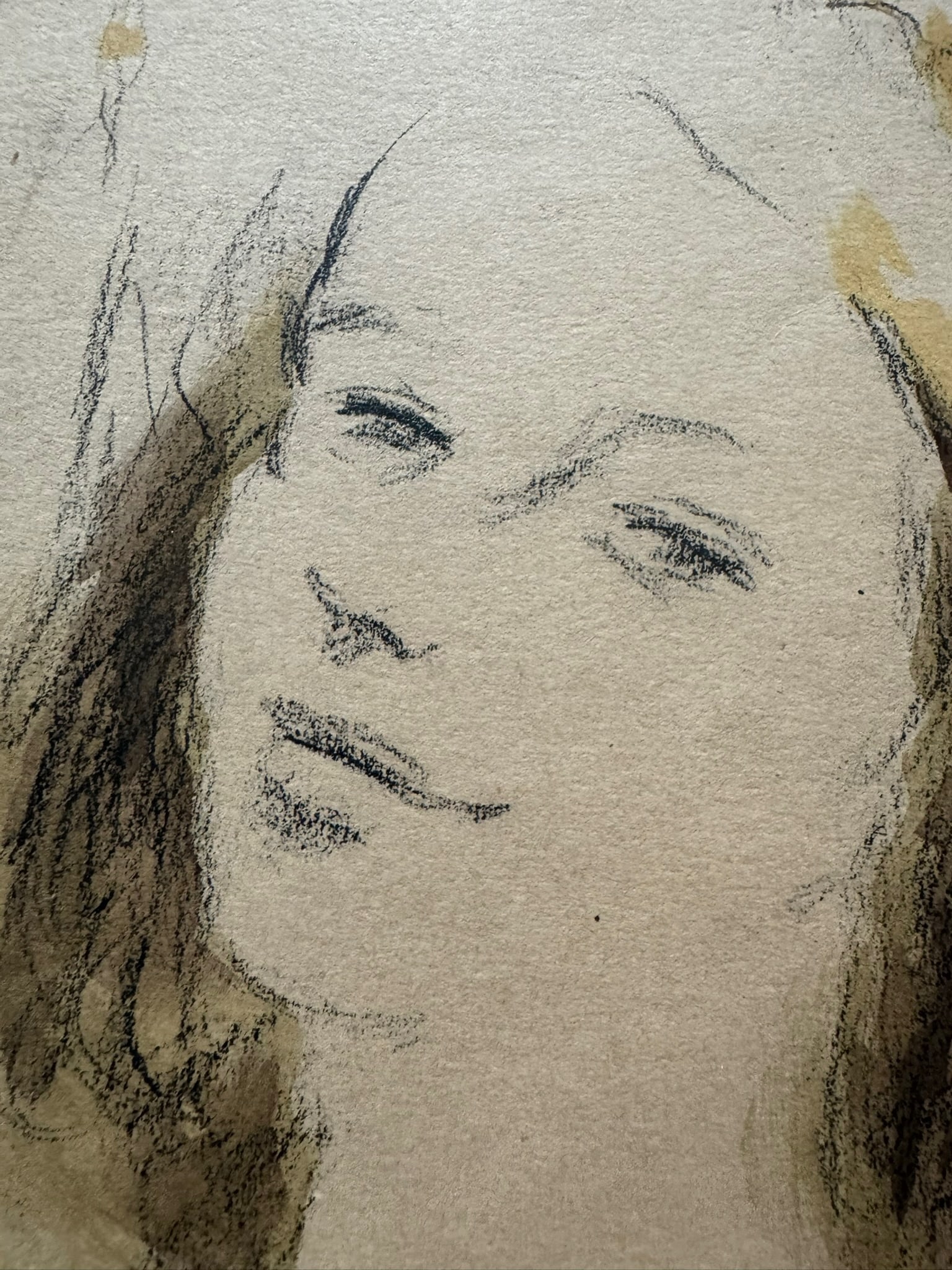 Mid 20th Century Andre Vertes Attributed Original Drawing Female Portrait Mixed Media on Paper - 7