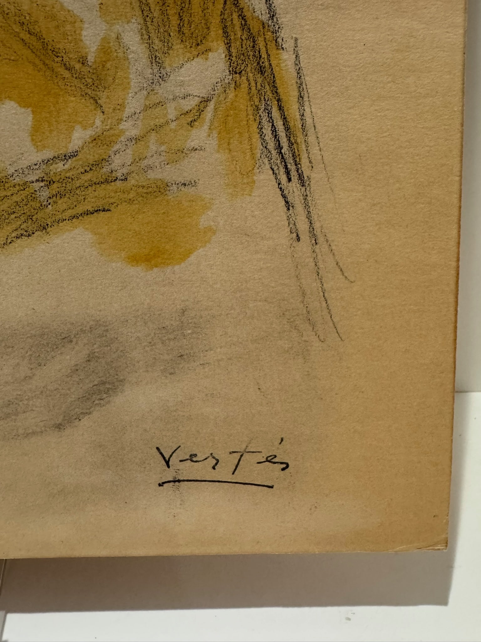 Mid 20th Century Andre Vertes Attributed Original Drawing Female Portrait Mixed Media on Paper - 8
