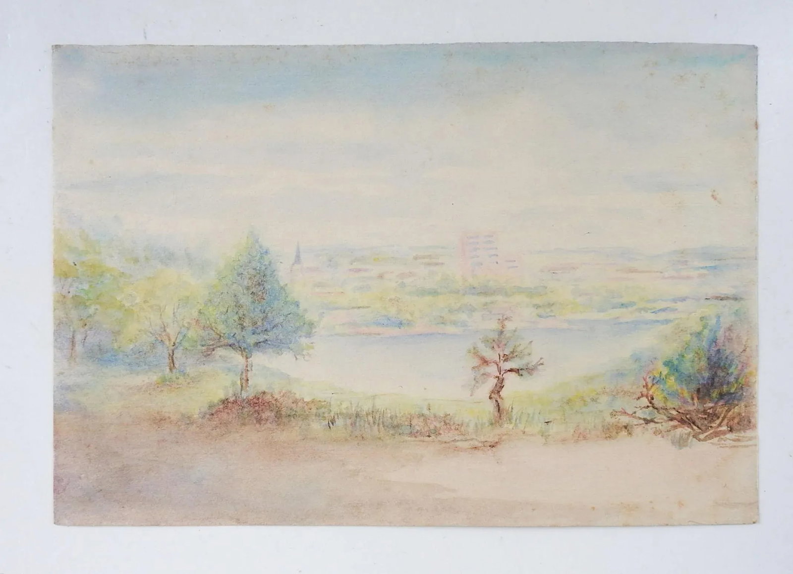Antique Plein Air Watercolor Landscape Painting - 2
