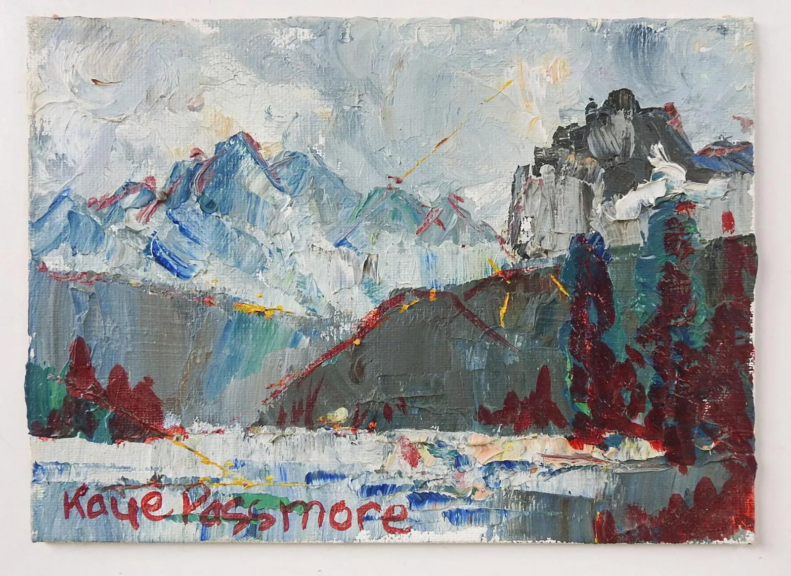 Small Vintage Modernist Blue Mountain Landscape Painting - 2
