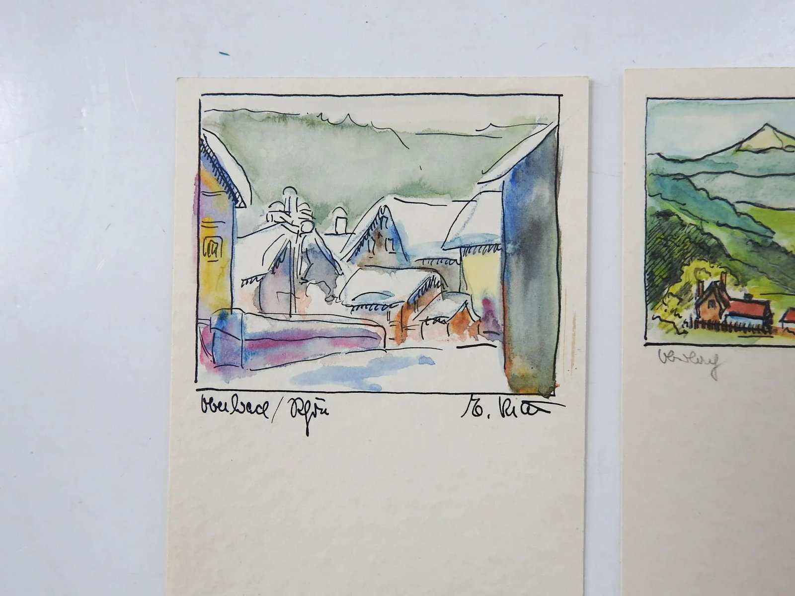 Tiny Mid Century European Villages Watercolor Paintings - Set of 3 - 2