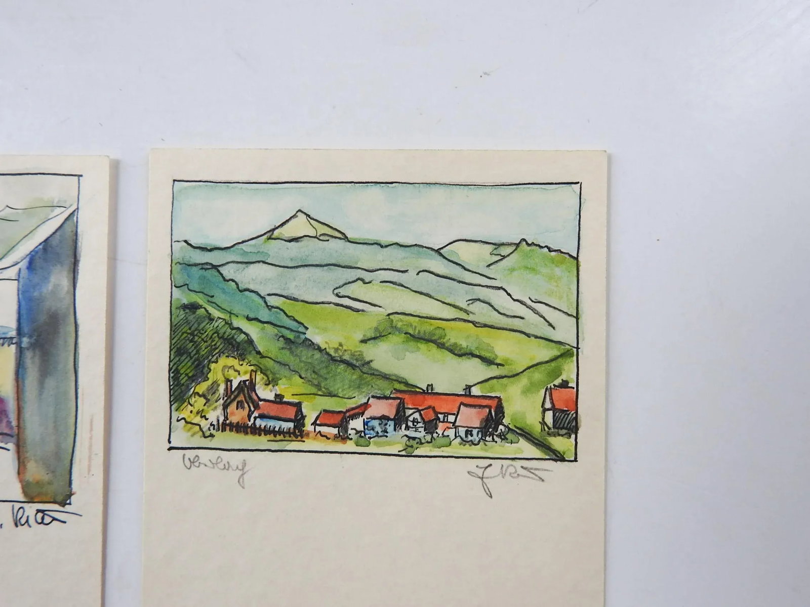 Tiny Mid Century European Villages Watercolor Paintings - Set of 3 - 3