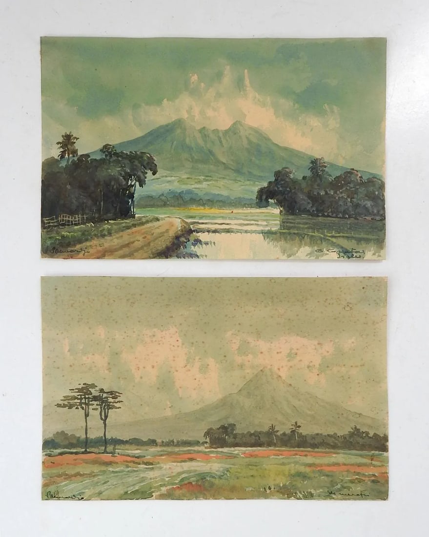 Vintage Indonesian Watercolor Landscape Paintings - a Pair - 10
