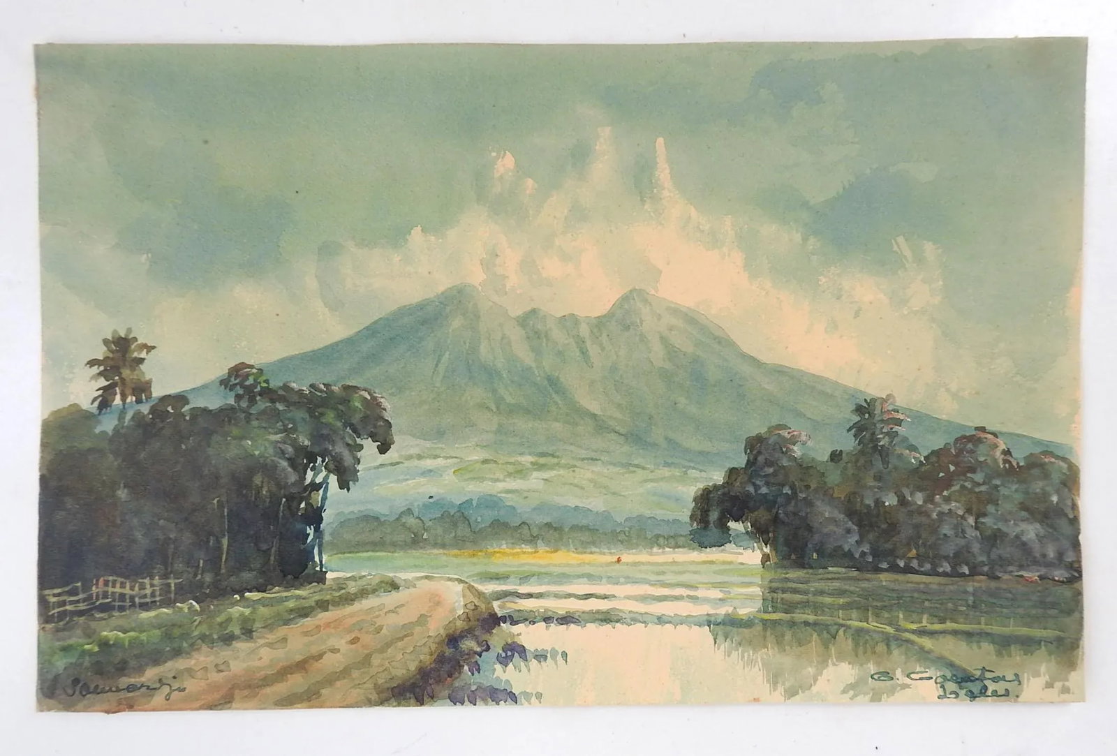 Vintage Indonesian Watercolor Landscape Paintings - a Pair - 2