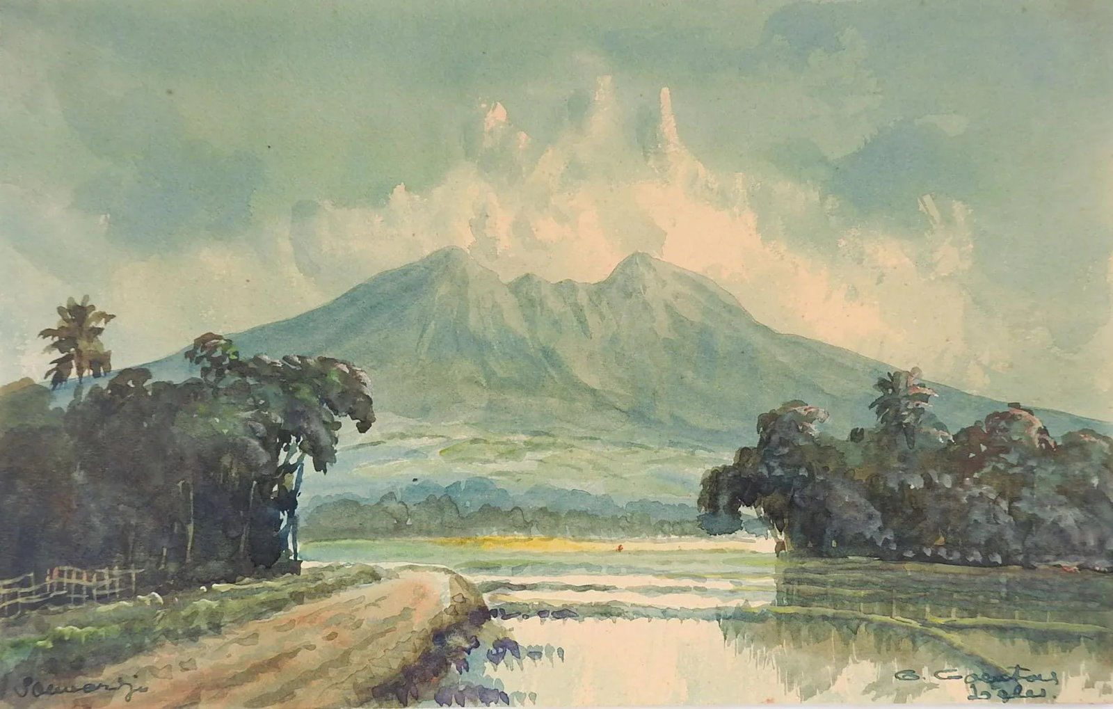 Vintage Indonesian Watercolor Landscape Paintings - a Pair - 4