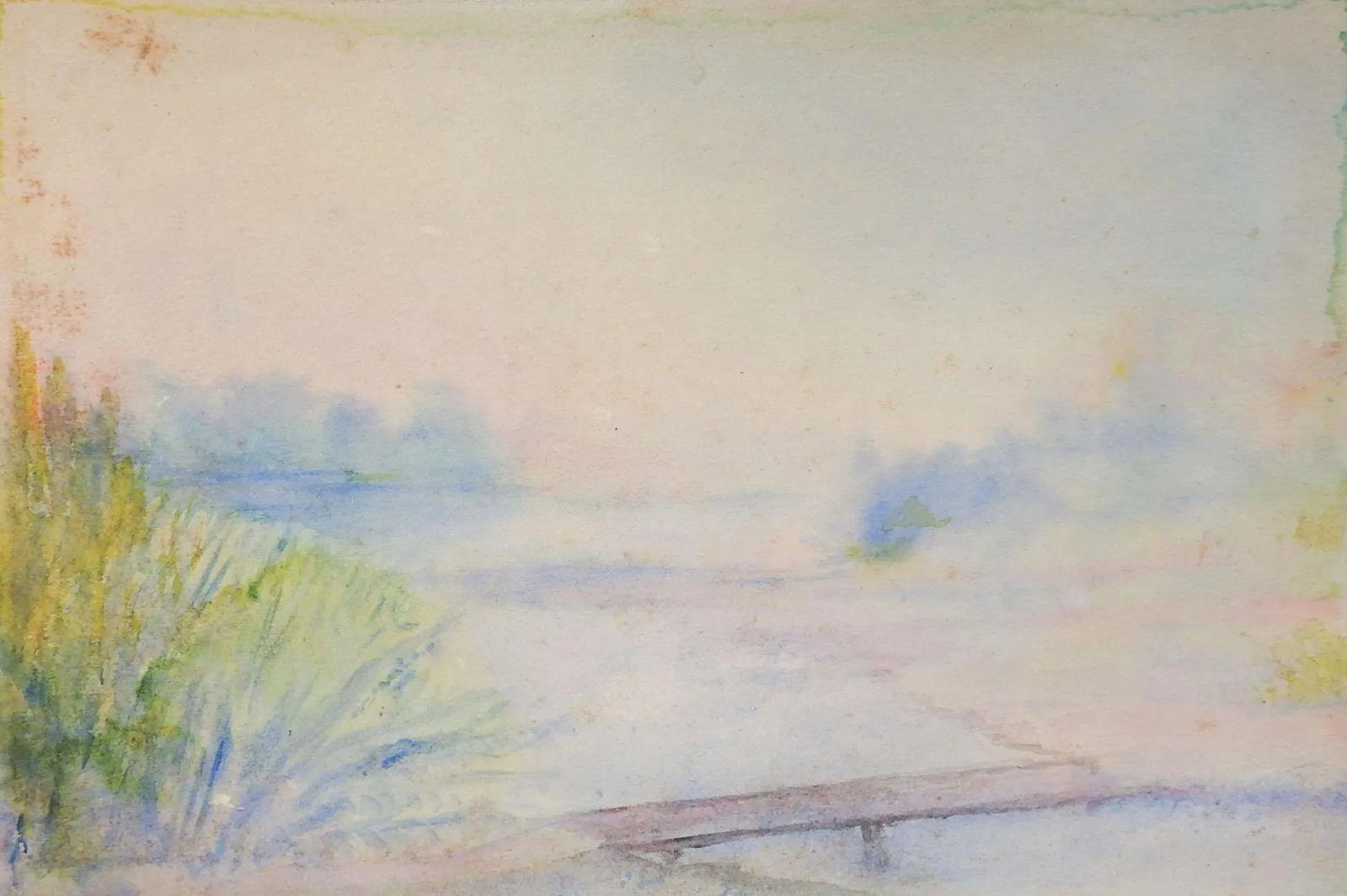 Small Antique Riverside Plein Air Watercolor Study Painting (1 of 3)