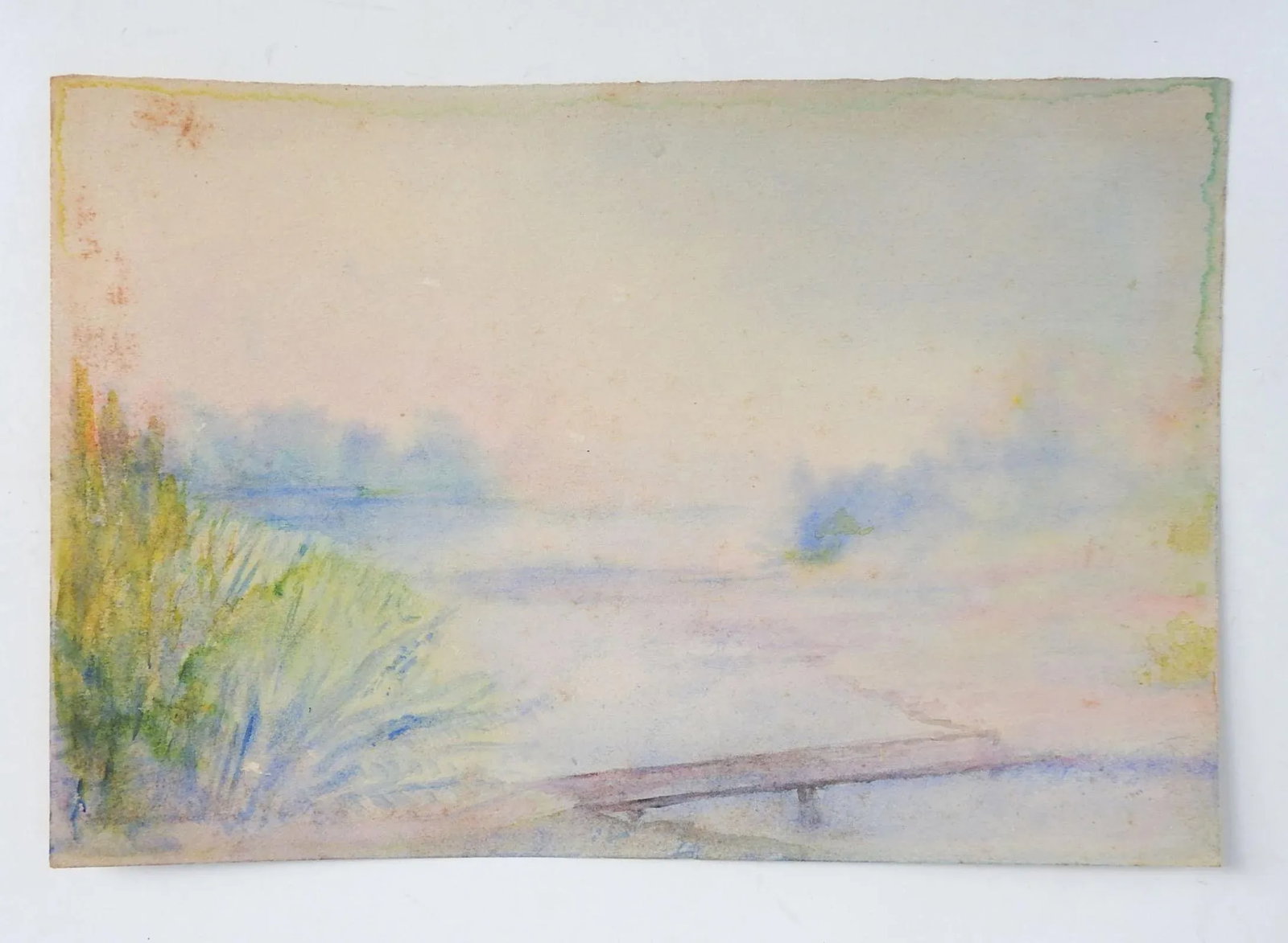 Small Antique Riverside Plein Air Watercolor Study Painting - 2