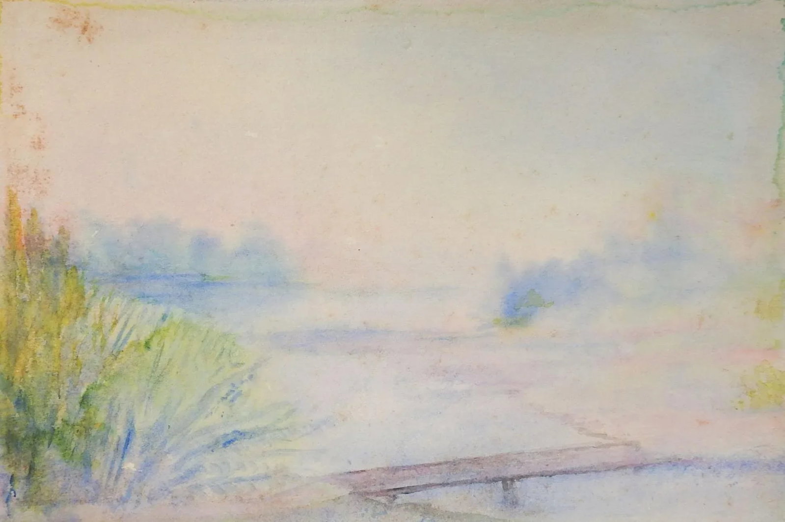 Small Antique Riverside Plein Air Watercolor Study Painting - 3