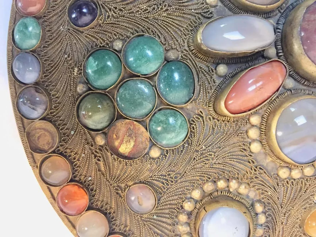 Vintage Moorish Agate Inlaid Wedding Jewelry Dressing Box - 10
