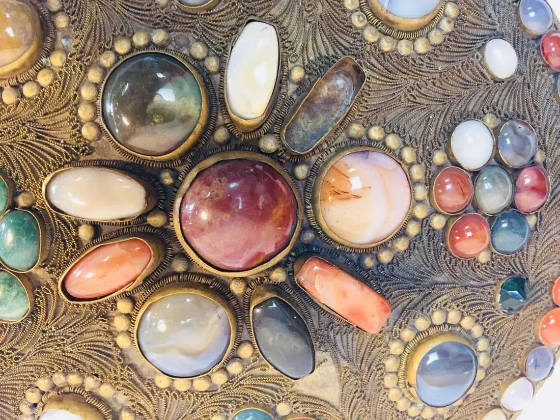 Vintage Moorish Agate Inlaid Wedding Jewelry Dressing Box - 11