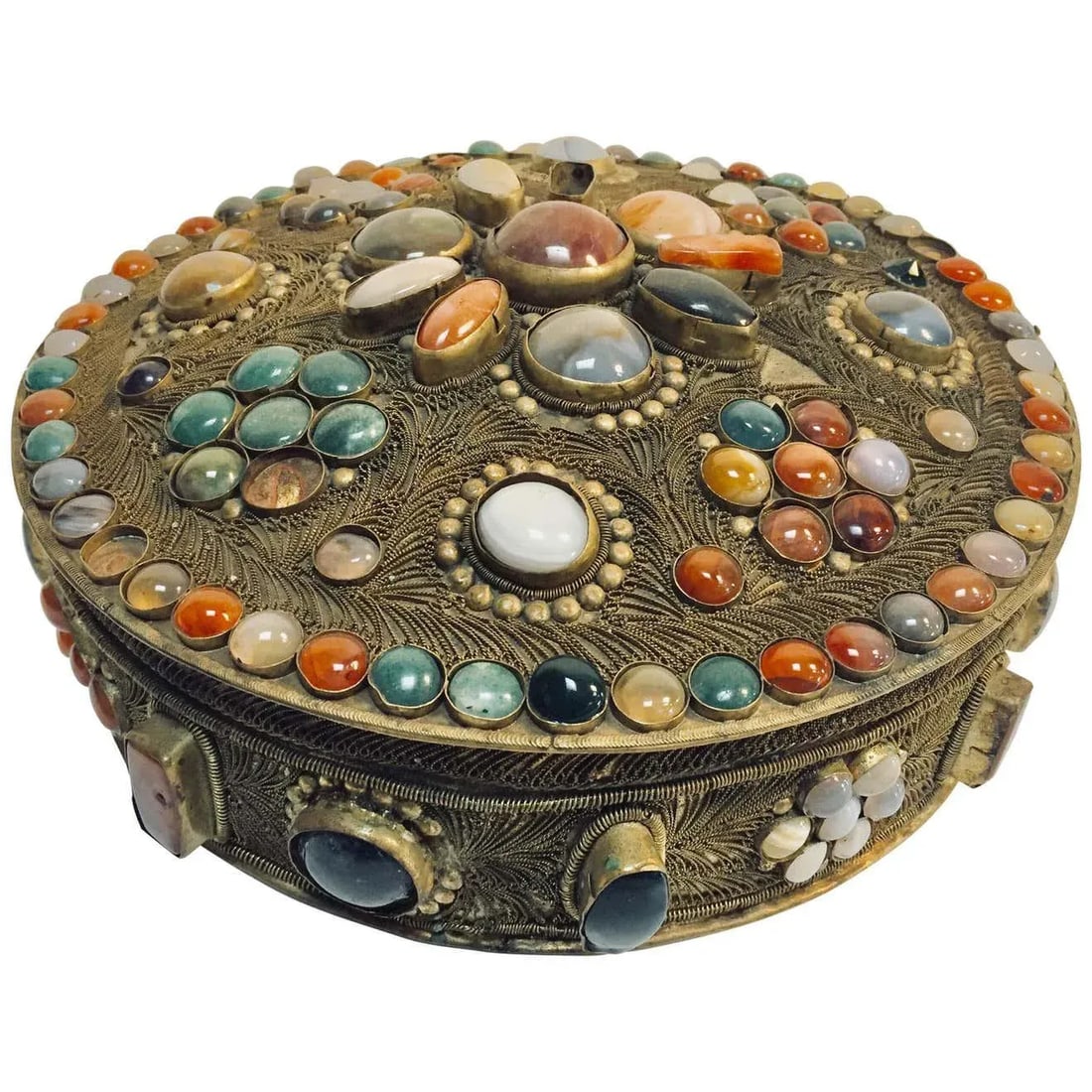 Vintage Moorish Agate Inlaid Wedding Jewelry Dressing Box - 13