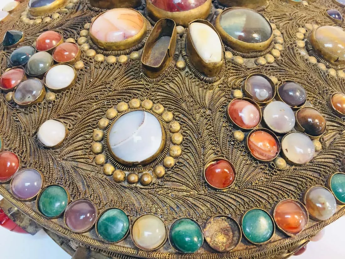 Vintage Moorish Agate Inlaid Wedding Jewelry Dressing Box - 2