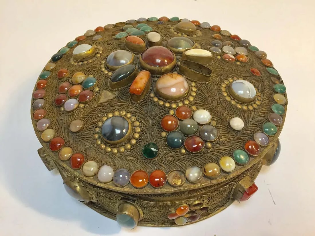 Vintage Moorish Agate Inlaid Wedding Jewelry Dressing Box - 3