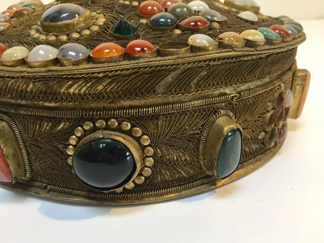 Vintage Moorish Agate Inlaid Wedding Jewelry Dressing Box - 4