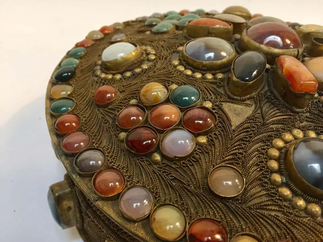 Vintage Moorish Agate Inlaid Wedding Jewelry Dressing Box - 5
