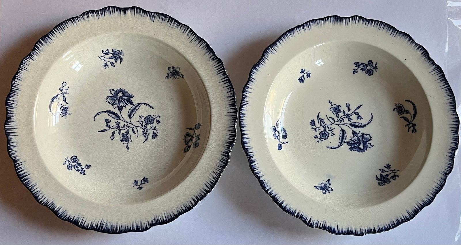 Antique Early 20th C. English Blue & White Cauldon Porcelain Soup Bowls in the Gillyflower Pattern f - 11