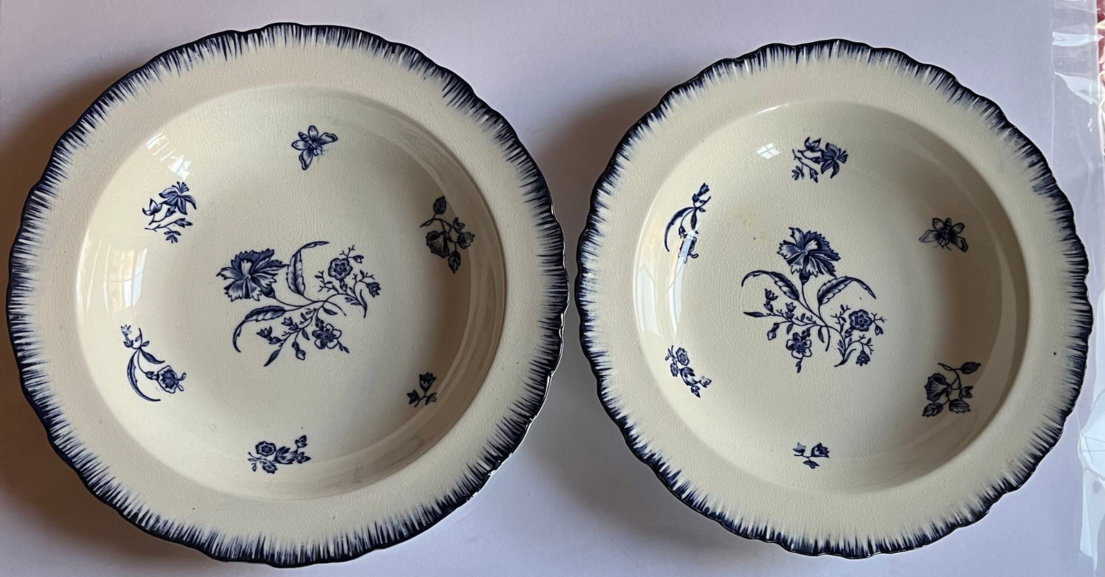 Antique Early 20th C. English Blue & White Cauldon Porcelain Soup Bowls in the Gillyflower Pattern f - 12