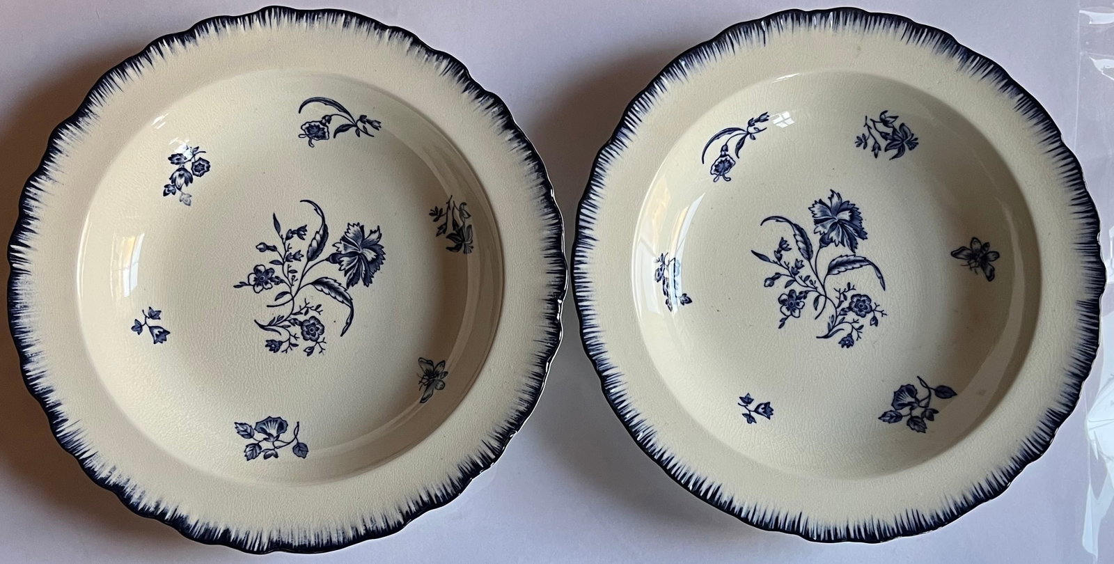Antique Early 20th C. English Blue & White Cauldon Porcelain Soup Bowls in the Gillyflower Pattern f - 13