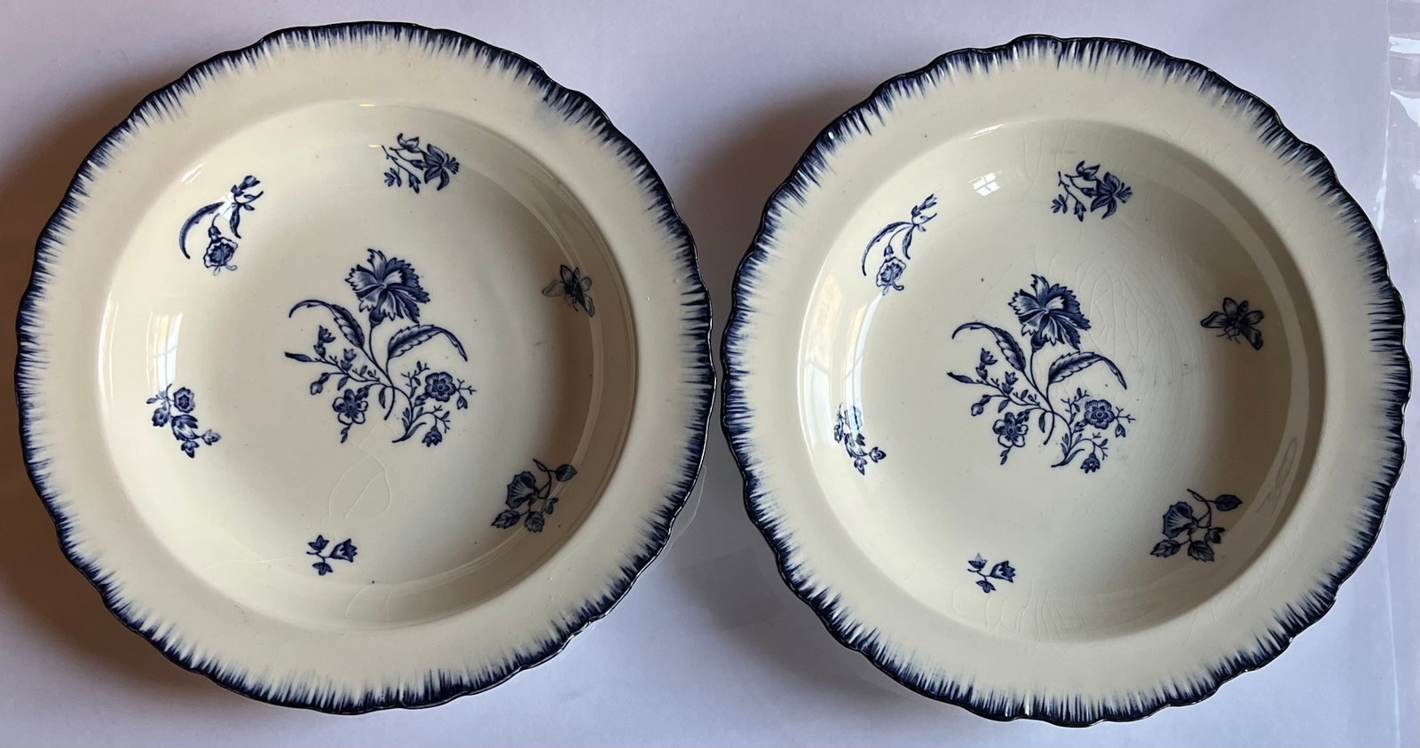 Antique Early 20th C. English Blue & White Cauldon Porcelain Soup Bowls in the Gillyflower Pattern f - 14