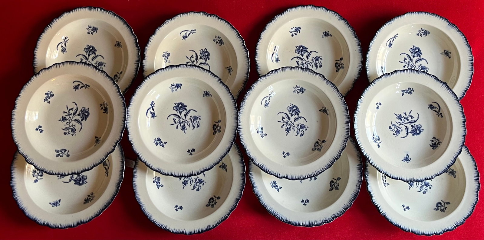Antique Early 20th C. English Blue & White Cauldon Porcelain Soup Bowls in the Gillyflower Pattern f - 15