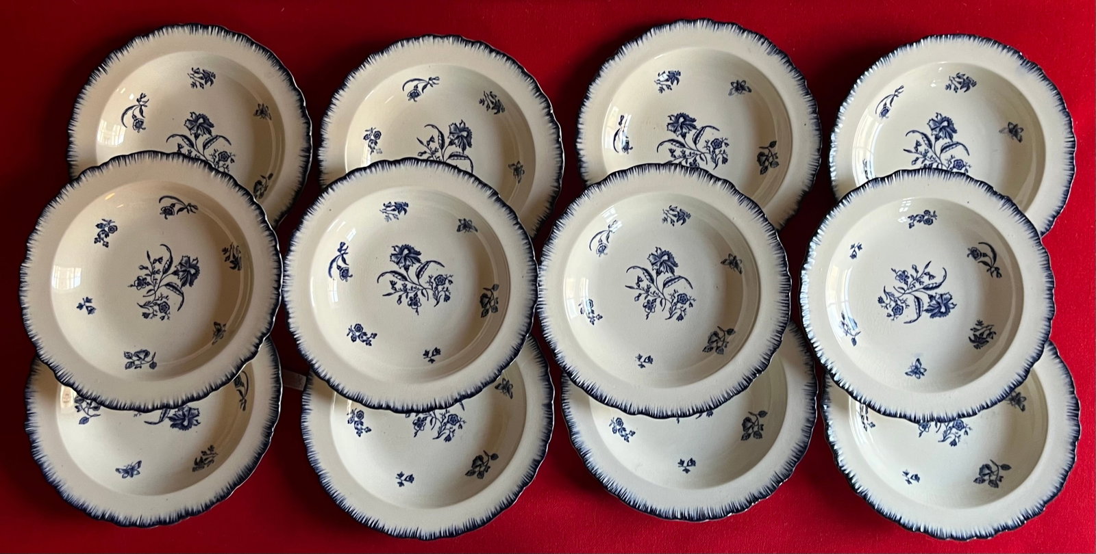 Antique Early 20th C. English Blue & White Cauldon Porcelain Soup Bowls in the Gillyflower Pattern f - 2
