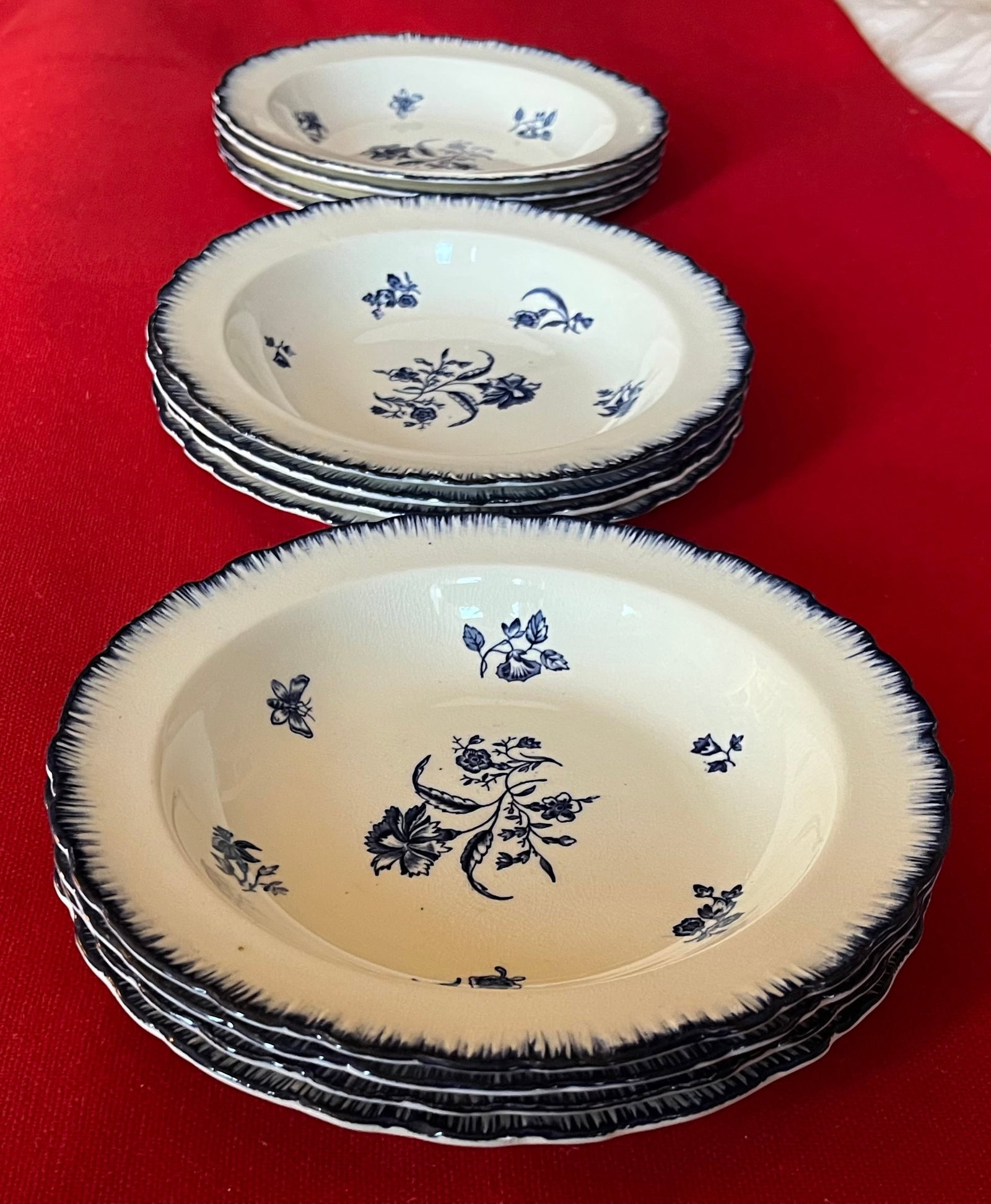 Antique Early 20th C. English Blue & White Cauldon Porcelain Soup Bowls in the Gillyflower Pattern f - 6
