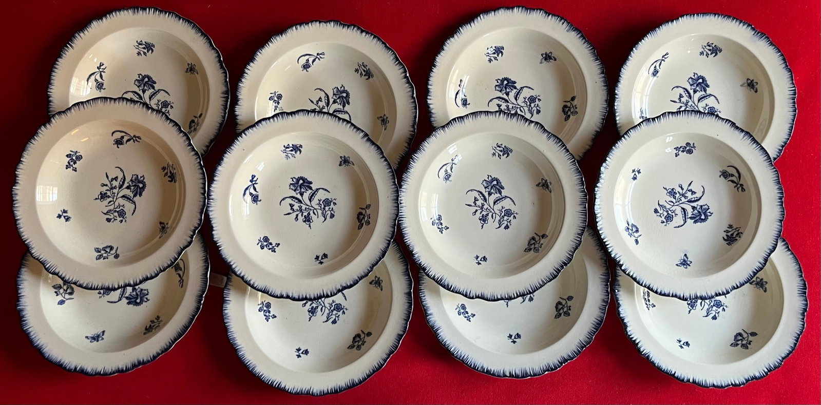 Antique Early 20th C. English Blue & White Cauldon Porcelain Soup Bowls in the Gillyflower Pattern f - 8
