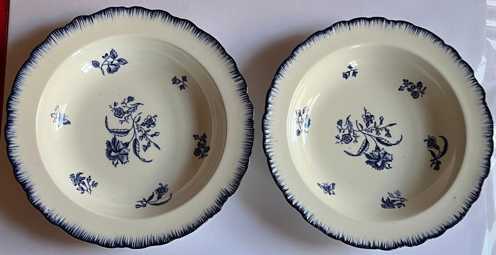 Antique Early 20th C. English Blue & White Cauldon Porcelain Soup Bowls in the Gillyflower Pattern f - 9