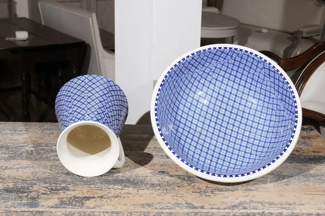 Westhead, Moore & Co. Valletta English Blue & White Brown Wash Basin- 2 Pieces - 10