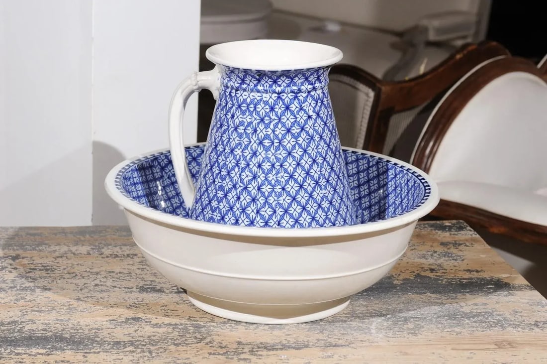 Westhead, Moore & Co. Valletta English Blue & White Brown Wash Basin- 2 Pieces - 2