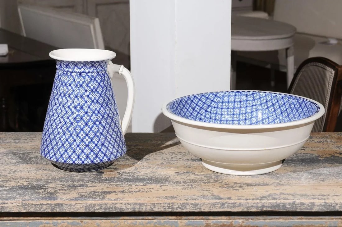 Westhead, Moore & Co. Valletta English Blue & White Brown Wash Basin- 2 Pieces - 8